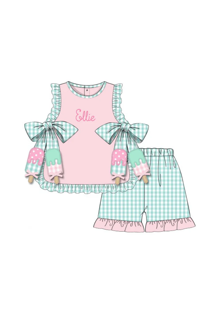 Applique Gingham Popsicle Short Set - Image 2