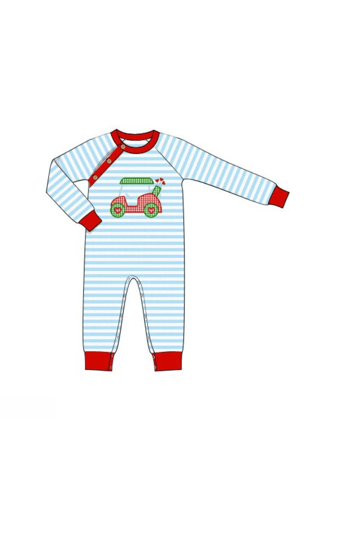 Applique Golf Heart Blue Stripe Romper - Image 2