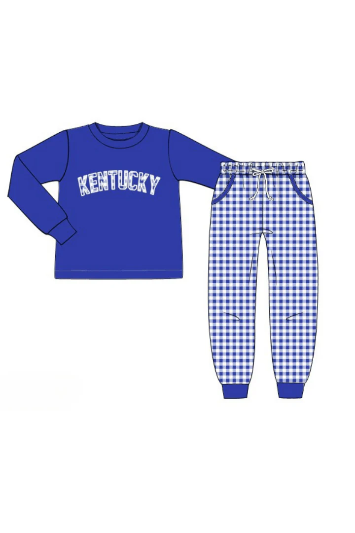 Applique Kentucky Blue Gingham Jogger Set - Image 2