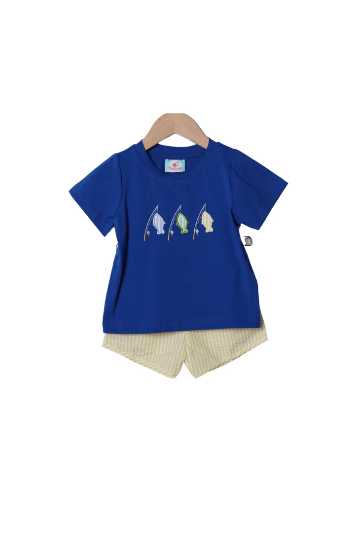 Applique Let's Go Fishing Royal Blue Short Set