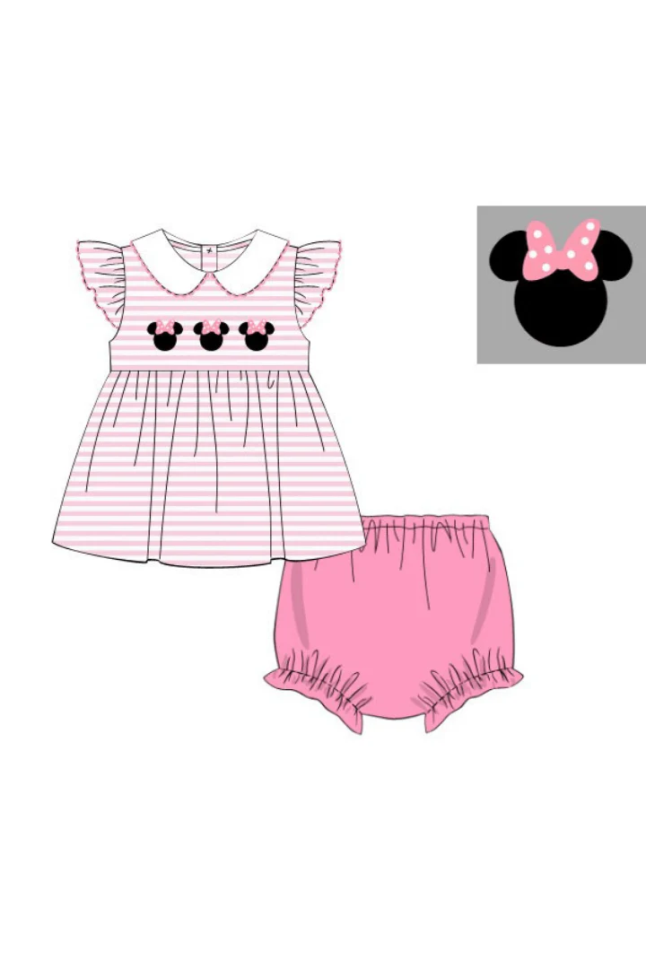 Applique Mouse Pink Stripe Flutter Sleeve Bloomer Set - Image 2