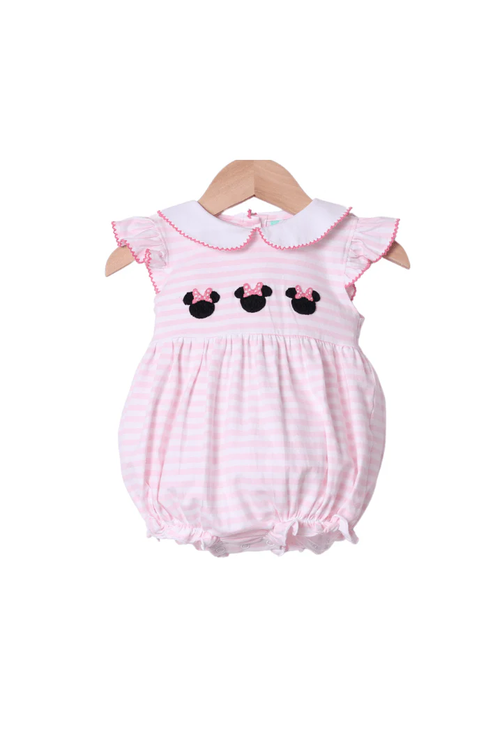Applique Mouse Pink Stripe Flutter Sleeve Bubble