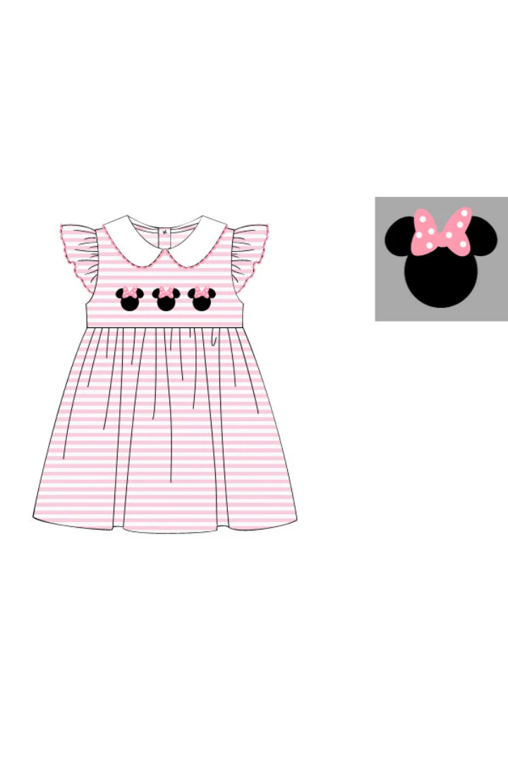Applique Mouse Pink Stripe Flutter Sleeve Dress - Image 2