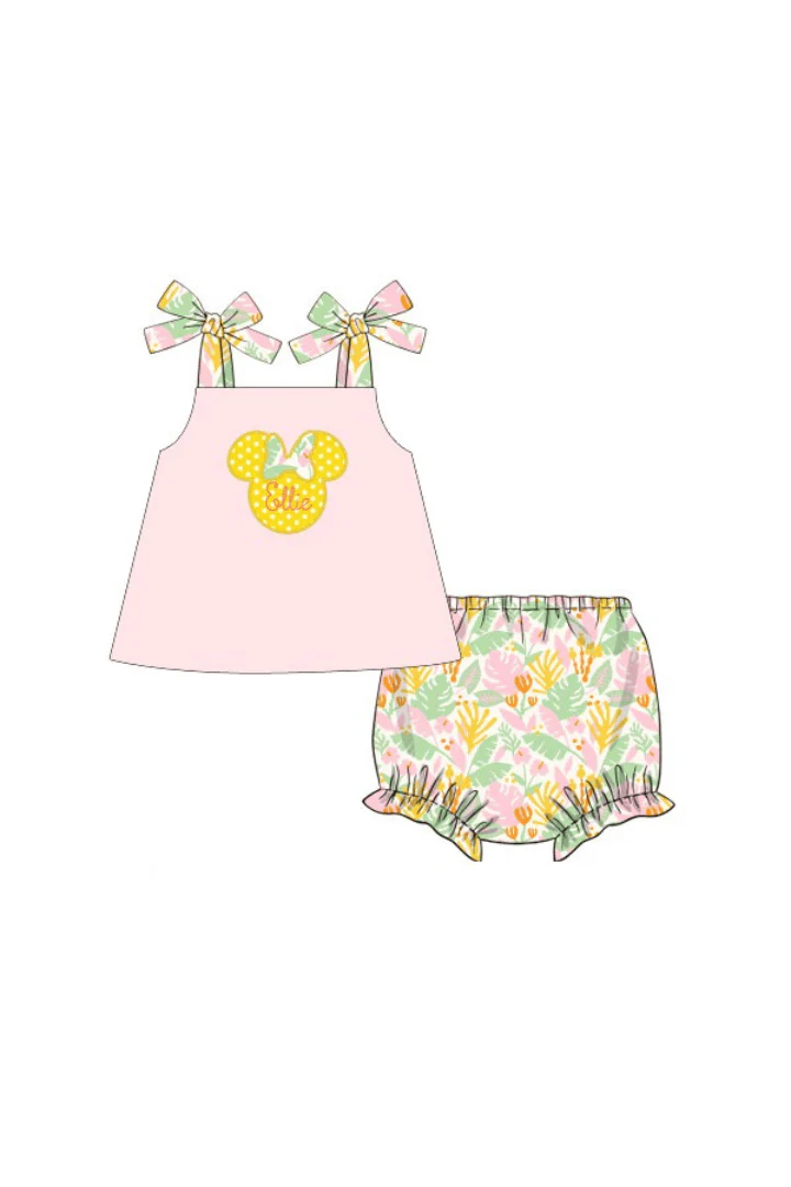 Applique Mouse Pink Tropical Bloomer Set - Image 2