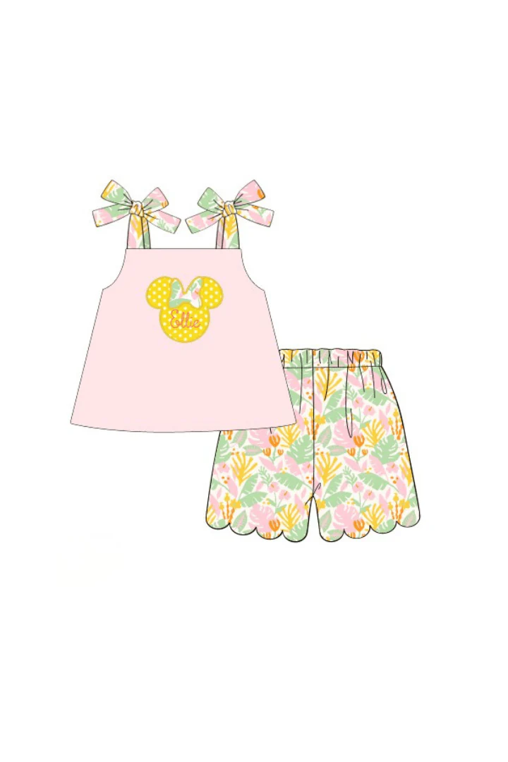 Applique Mouse Pink Tropical Short Set - Image 2
