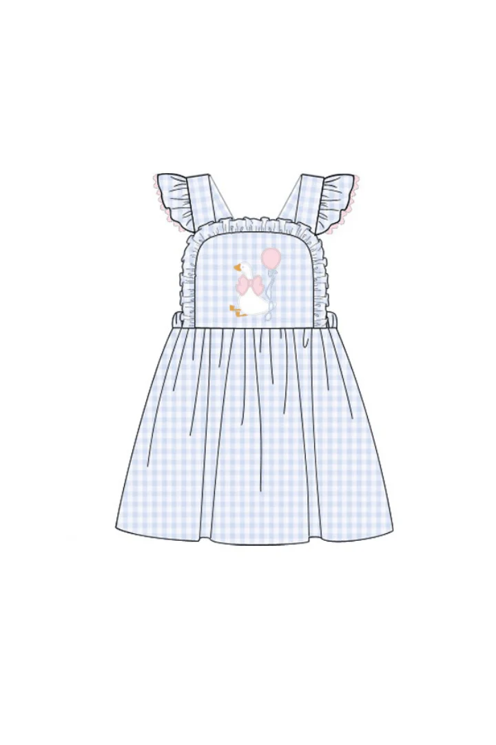 Applique Party Goose Blue Gingham Ruffle Dress - Image 3