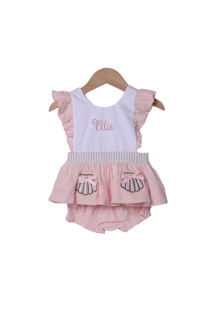 Applique Sea Shell PInk Swiss Dot Bloomer Set