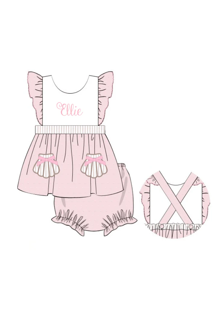 Applique Sea Shell PInk Swiss Dot Bloomer Set - Image 3