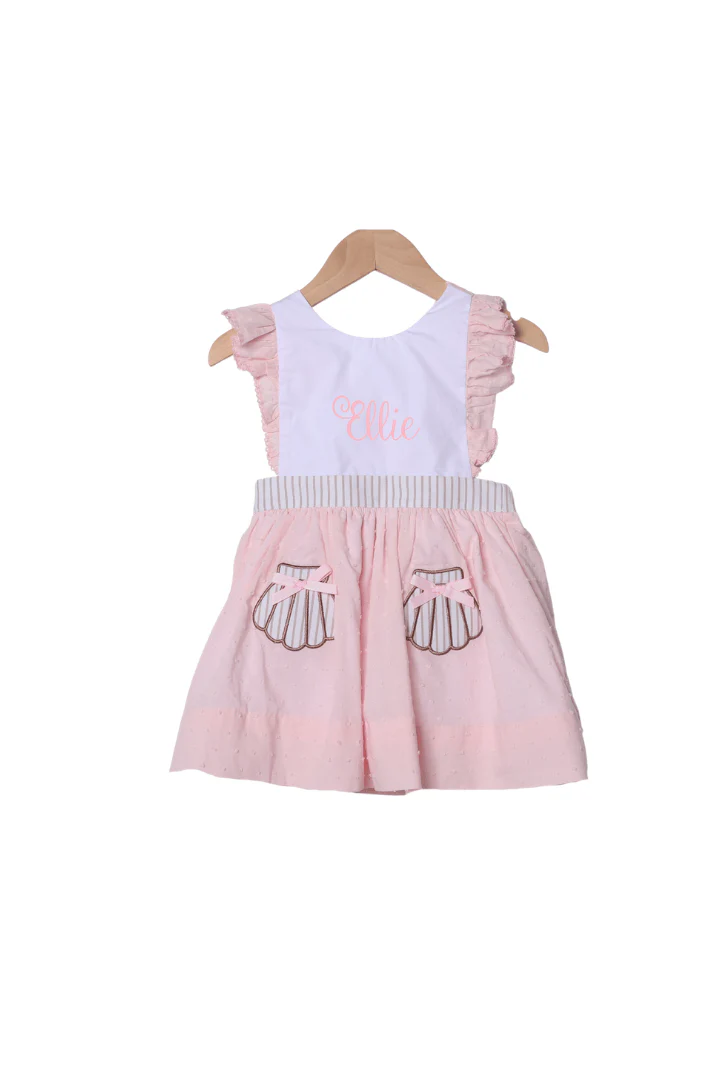 Applique Sea Shell PInk Swiss Dot Dress