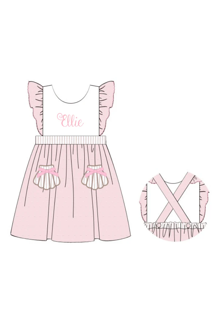 Applique Sea Shell PInk Swiss Dot Dress - Image 3