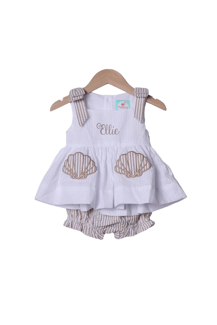 Applique Sea Shell Seersucker Bow Bloomer Set