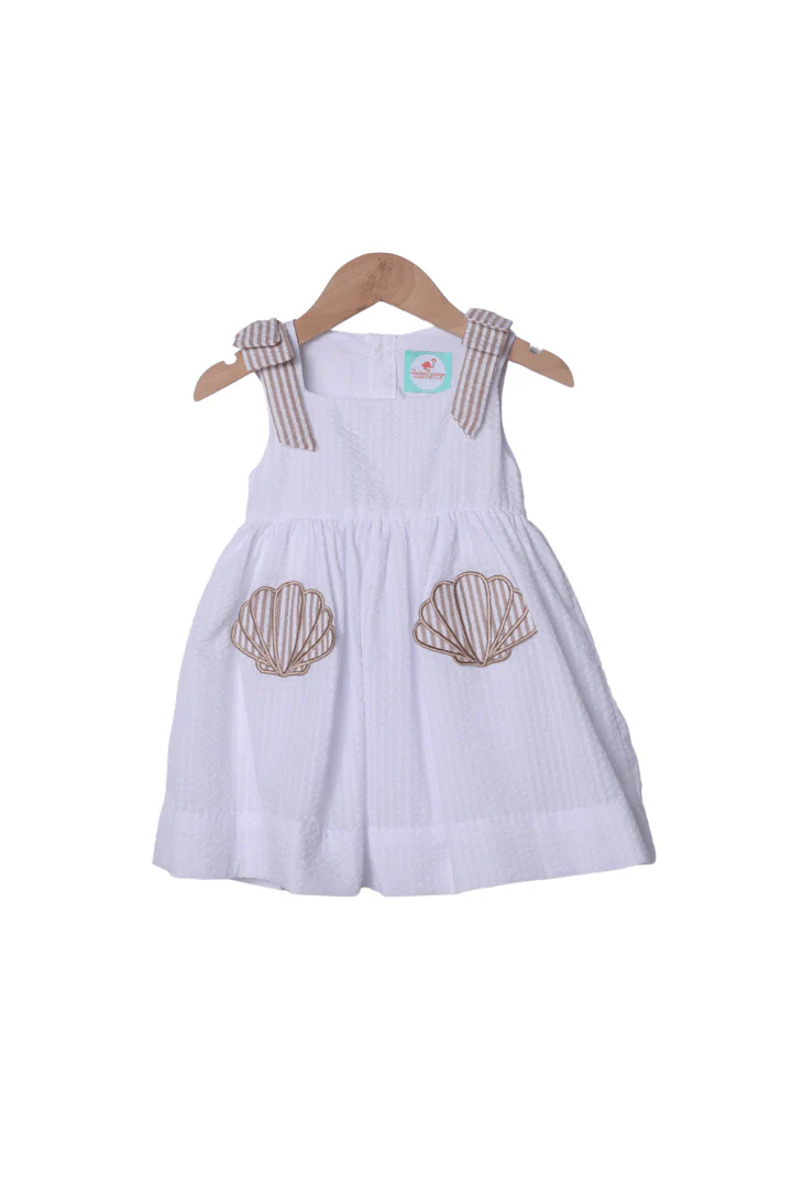 Applique Sea Shell Seersucker Bow Dress