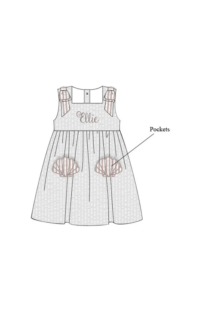 Applique Sea Shell Seersucker Bow Dress - Image 2