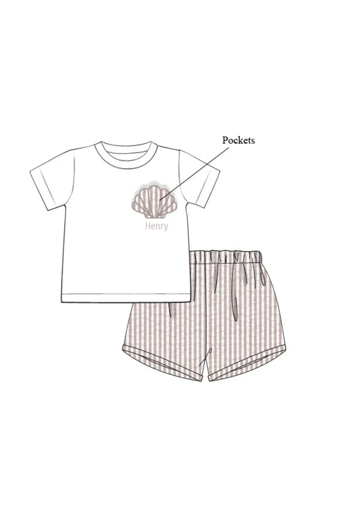 Applique Sea Shell Seersucker Short Set - Image 2