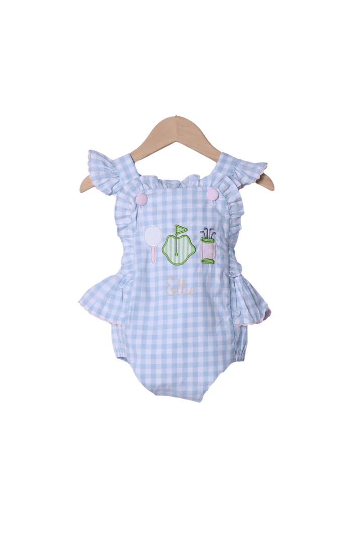 Applique Tee Time Blue Gingham Sun Bubble