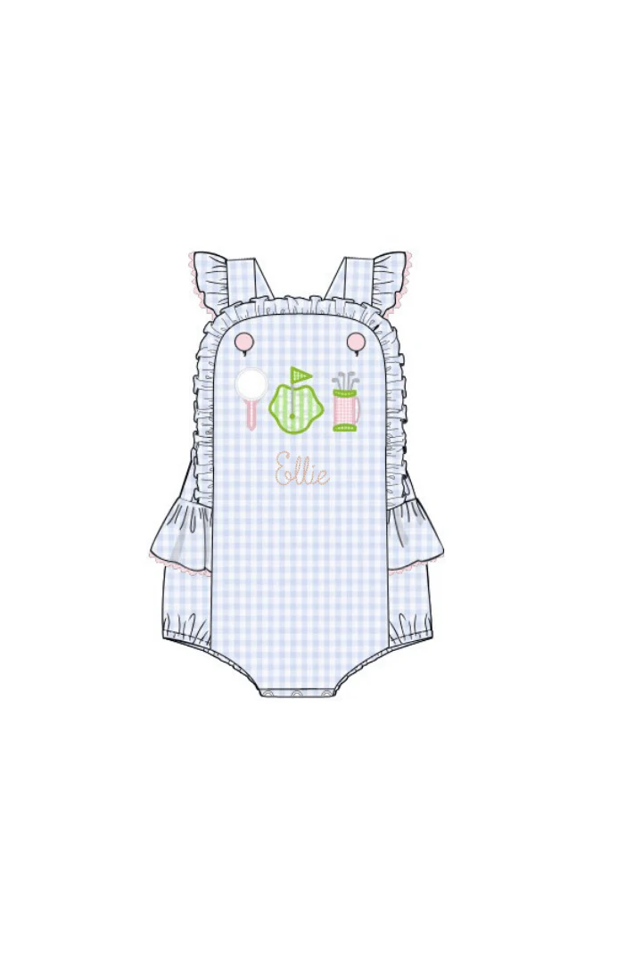 Applique Tee Time Blue Gingham Sun Bubble - Image 3