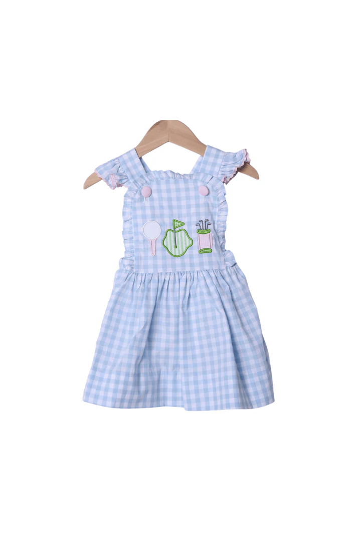 Applique Tee Time Blue Gingham Sun Dress