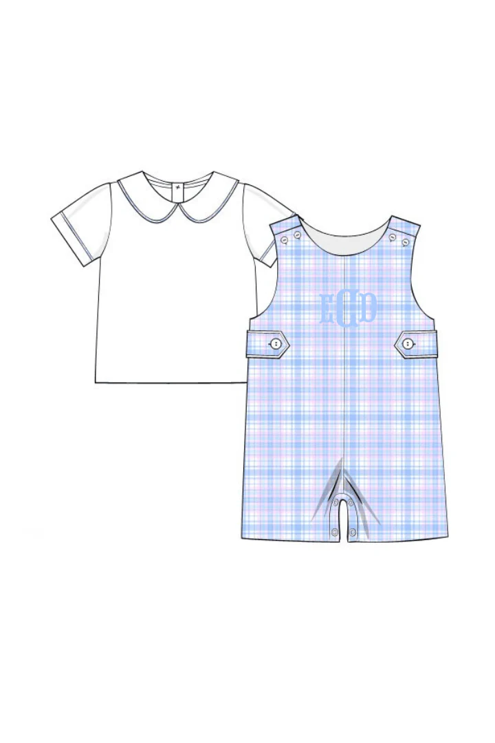 Blue and Pink Plaid 2Pc Jon Jon - Image 2