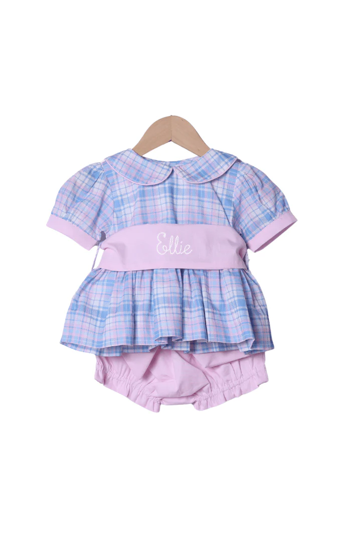 Blue and Pink Plaid Peter Pan Collar Bloomer Set