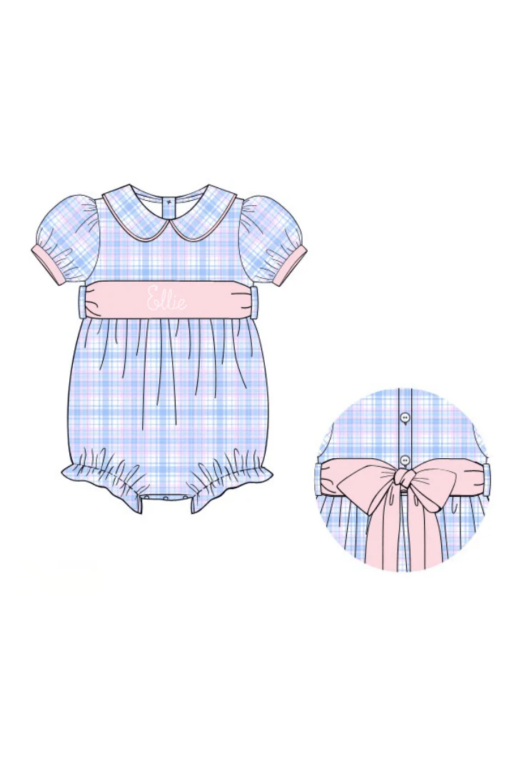 Blue and Pink Plaid Peter Pan Collar Bubble - Image 4