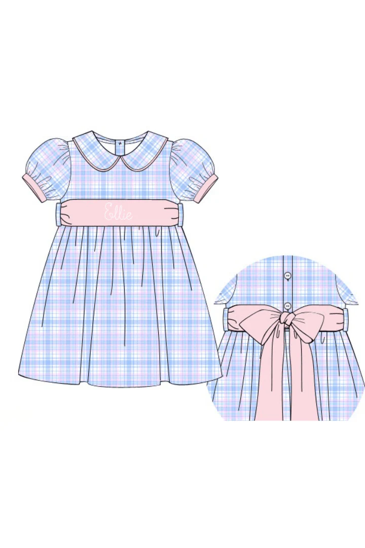 Blue and Pink Plaid Peter Pan Collar Dress - Image 3