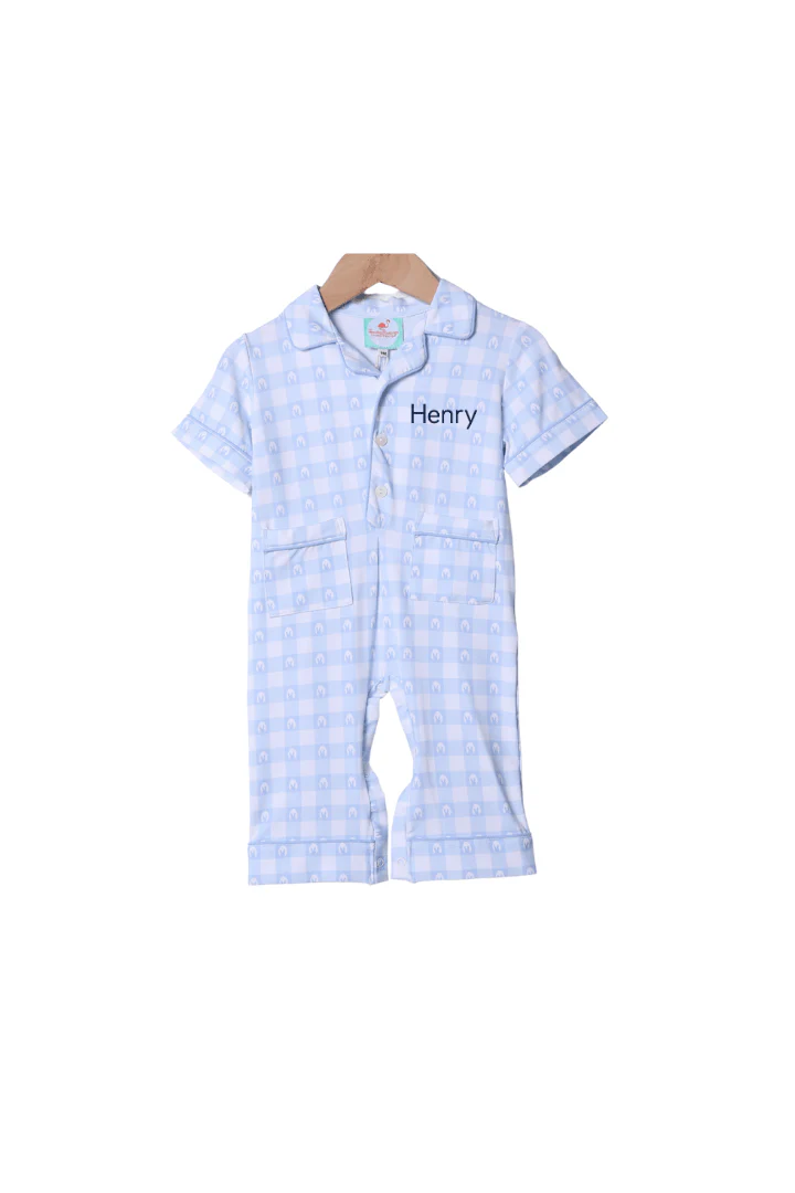 Blue Gingham Easter Lounge Romper