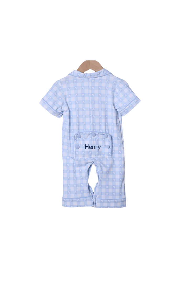 Blue Gingham Easter Lounge Romper - Image 2