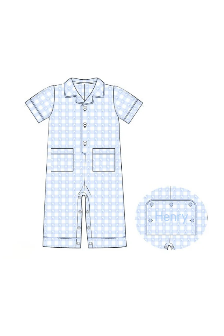 Blue Gingham Easter Lounge Romper - Image 3