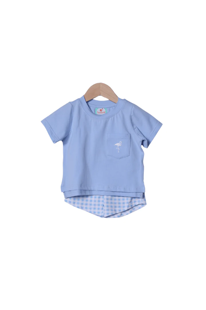 Blue Gingham Knit Short Set