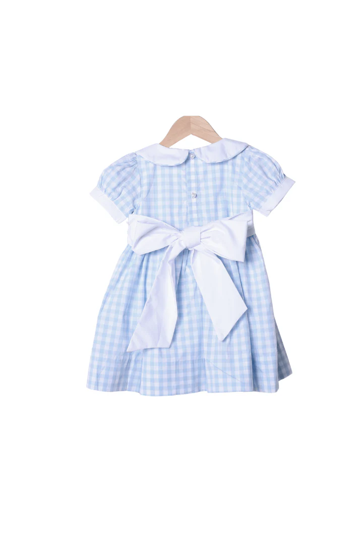 Blue Gingham Peter Pan Bow Dress - Image 2