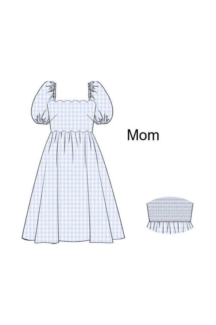 Blue Gingham Scalloped Smocked Mom Dress - Image 2