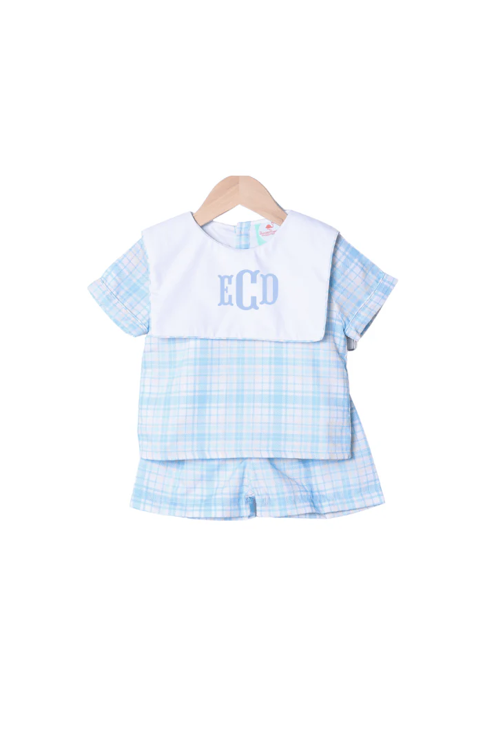 Blue, Green and Yellow Plaid Bib Short Set