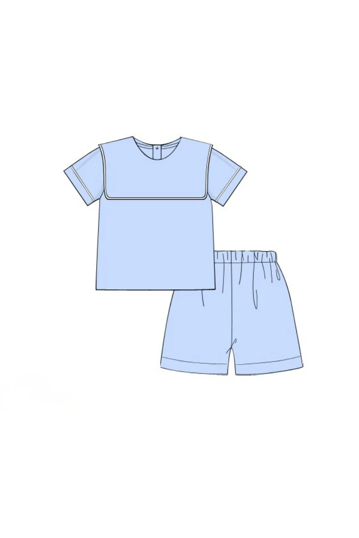 Blue Linen Bib Short Set - Image 3