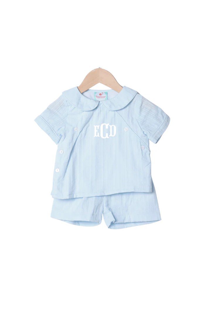 Blue Linen Button Short Set
