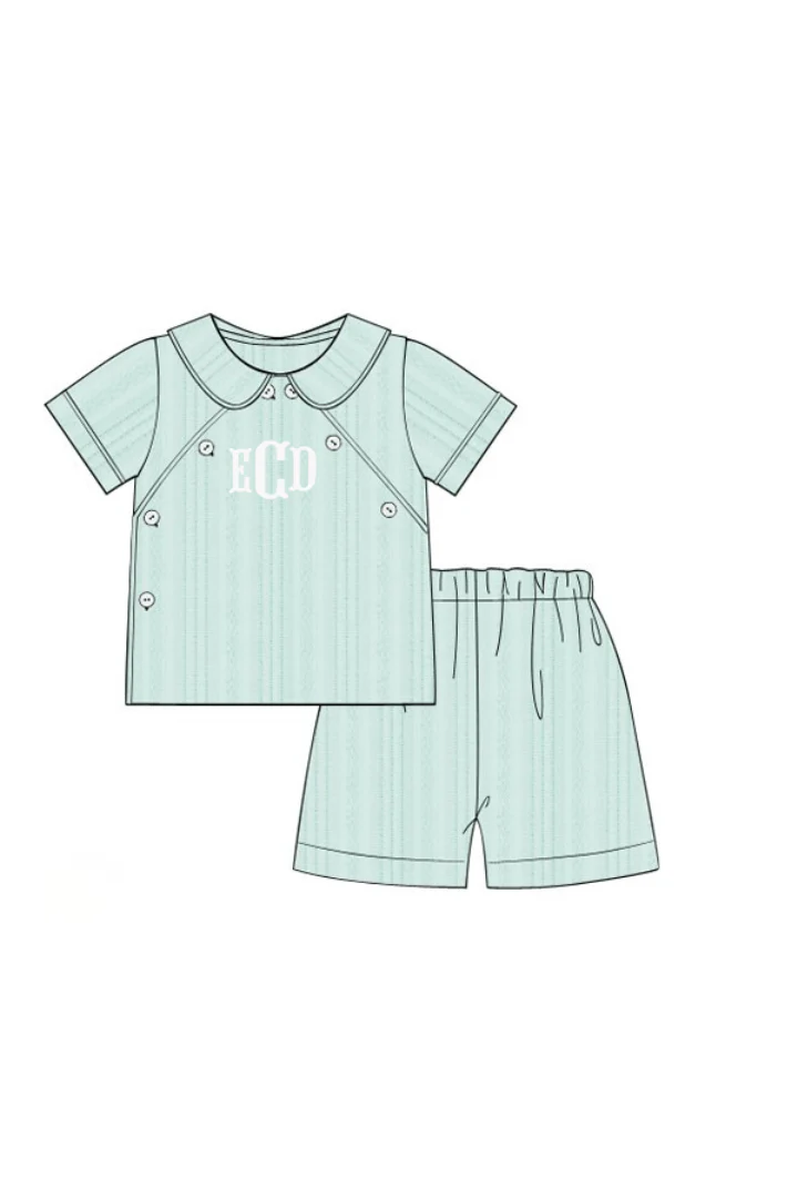 Blue Linen Button Short Set - Image 2