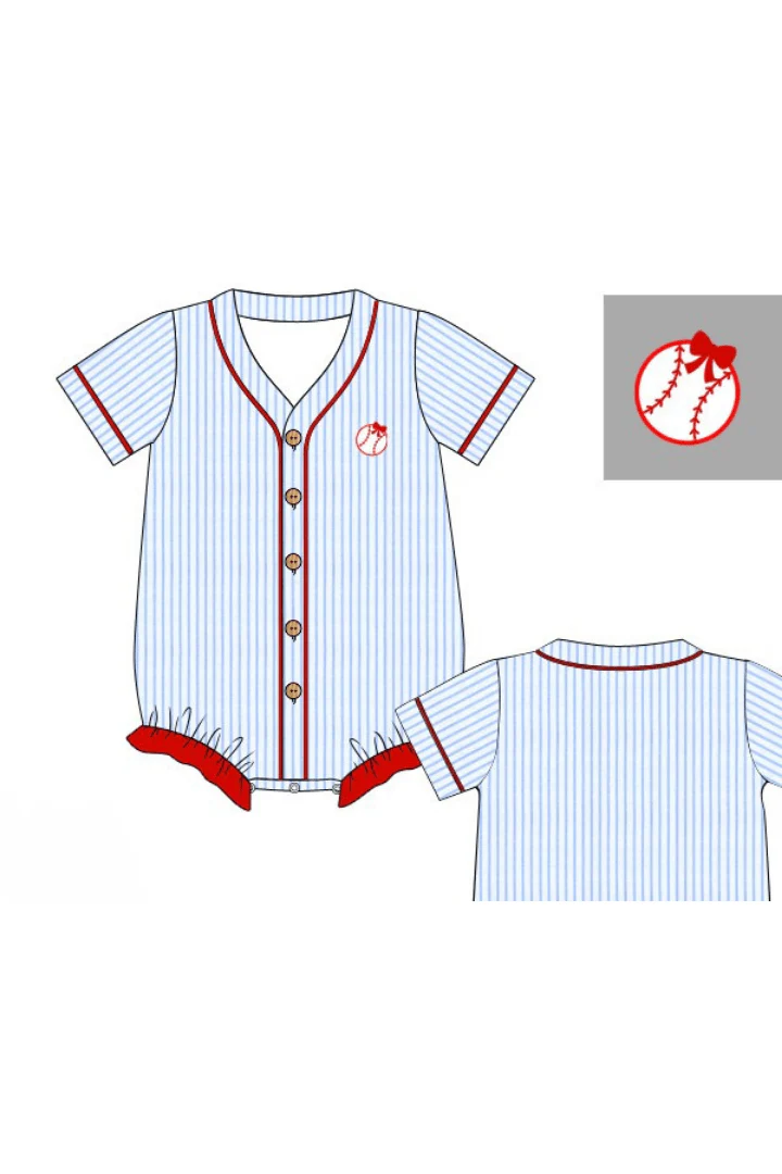 Blue Stripe Baseball Jersey Bow Bubble - Image 3