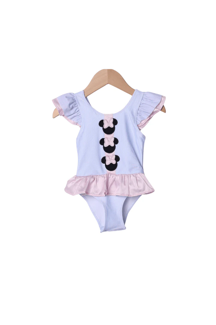 Blue Stripe Pink Ruffle Mouse Swimsuit