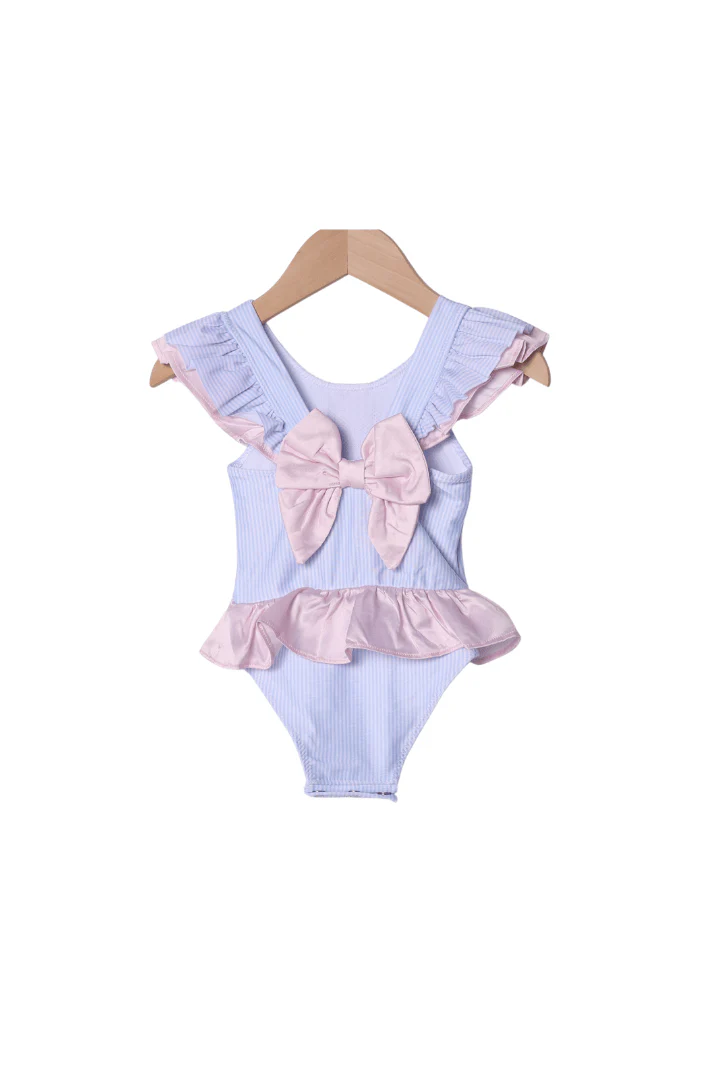 Blue Stripe Pink Ruffle Mouse Swimsuit - Image 2