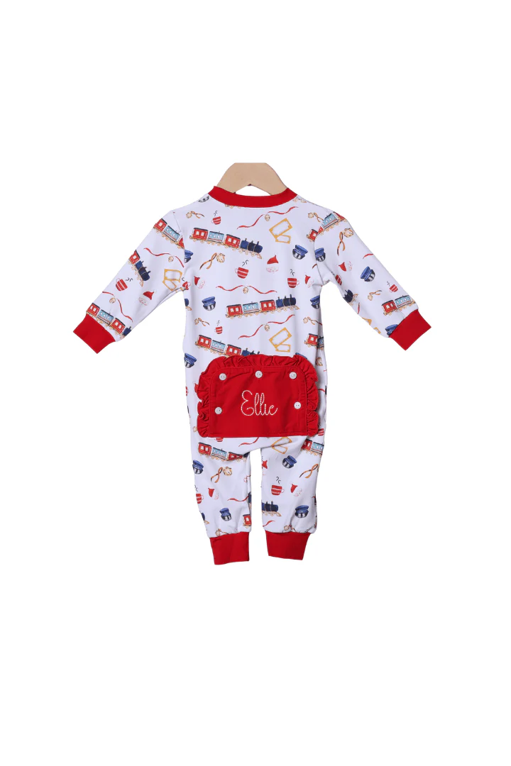 Christmas Train Zippy Ruffle Romper - Image 2
