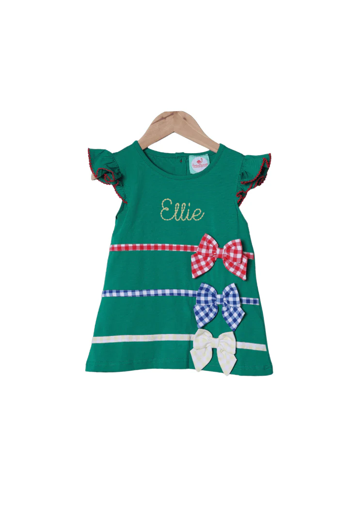Color Block Gingham Bow Green Knit Dress