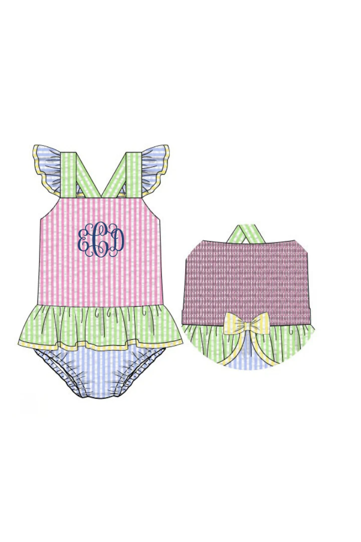 Color Block Seersucker Ruffle Swimsuit - Image 3