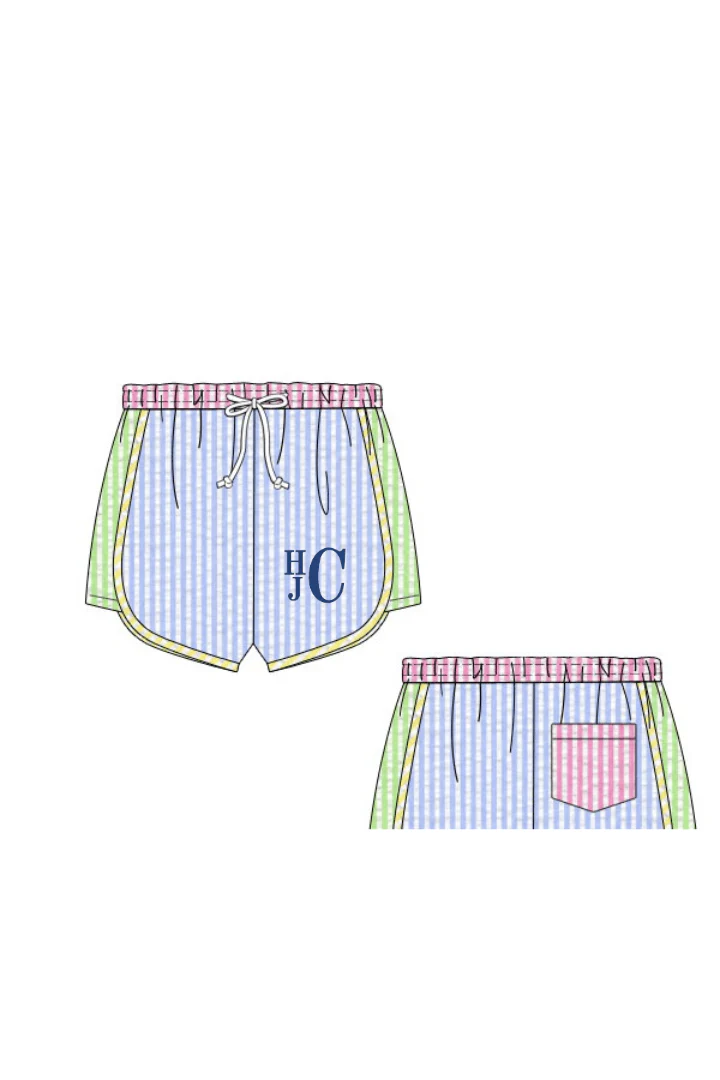 Color Block Seersucker Swim Trunks - Image 3