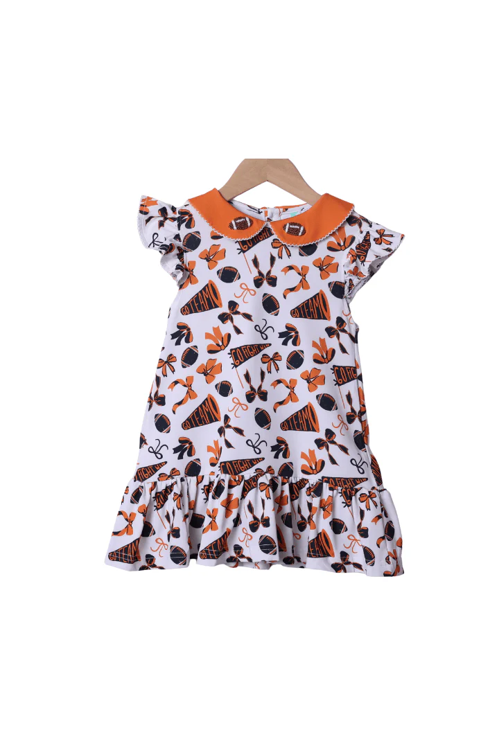 Navy and Orange French Knot Football Dress