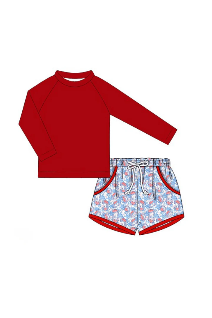 Crabby Cuties 2pc Rash Guard and Trunks - Image 3