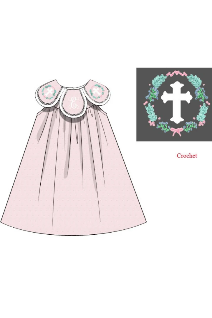 Crochet Cross Pink Swiss Dot Monogram Tulip Dress - Image 2