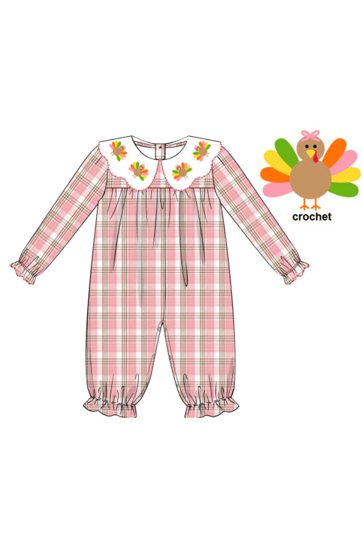 Pre-Order Crochet Turkey Pink Plaid Romper
