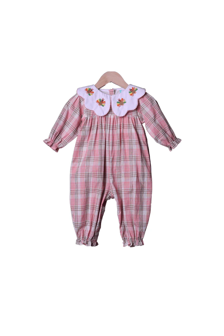 Pre-Order Crochet Turkey Pink Plaid Romper - Image 2