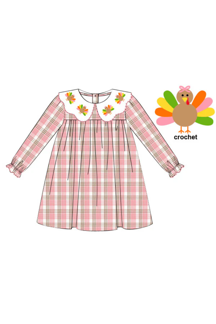 Pre-Order Crochet Turkey Pink Plaid Dress