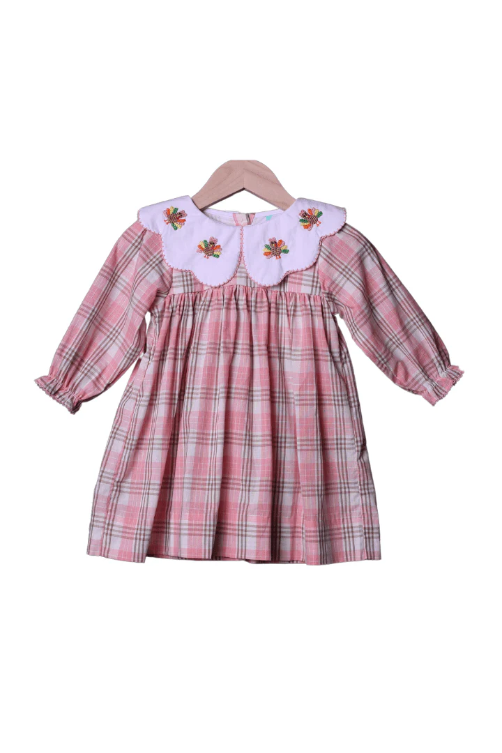 Pre-Order Crochet Turkey Pink Plaid Dress - Image 2