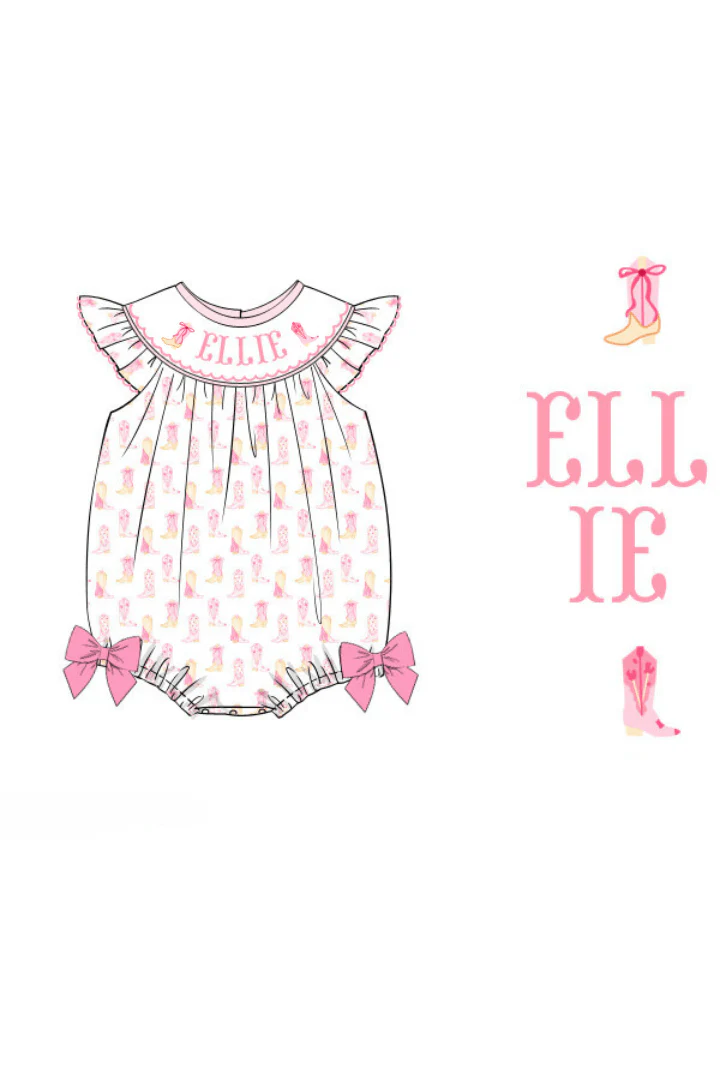 Pre-Order Custom Name Smocked Boots and Bows Bubble